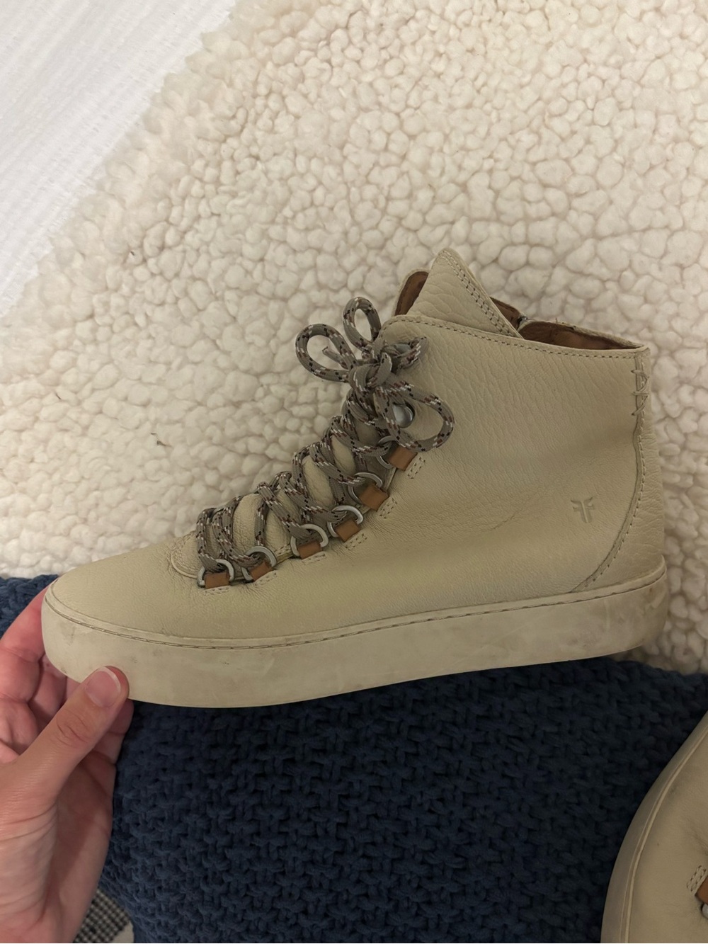 Frye Cream High-Top Leather Sneaker with Hiking Laces
